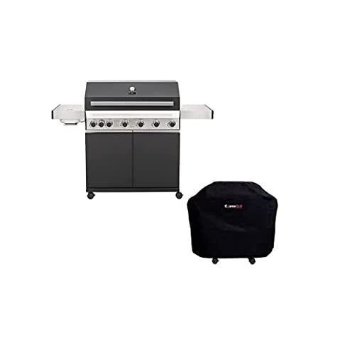 CosmoGrill Premium Black 7 Gas Burner 6+1 Barbecue Grill with Waterproof Cover, Stainless Steel Ceramic Searer, Built-in Temperature Gauge for Home Garden Party Outdoor BBQ Cooking