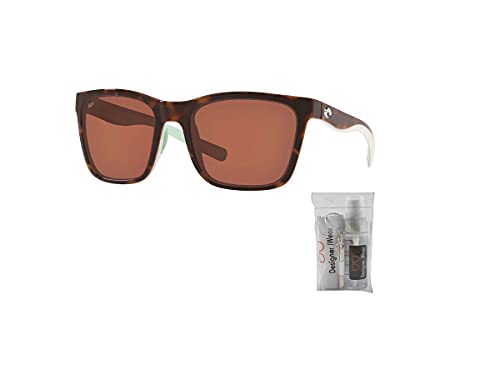 Costa Del Mar Women's Panga Square Sunglasses With Designer iWear Eyewear Care Kit, 255 Shiny Tort/White/Seafoam / Copper 580p Plastic Polarized, 56