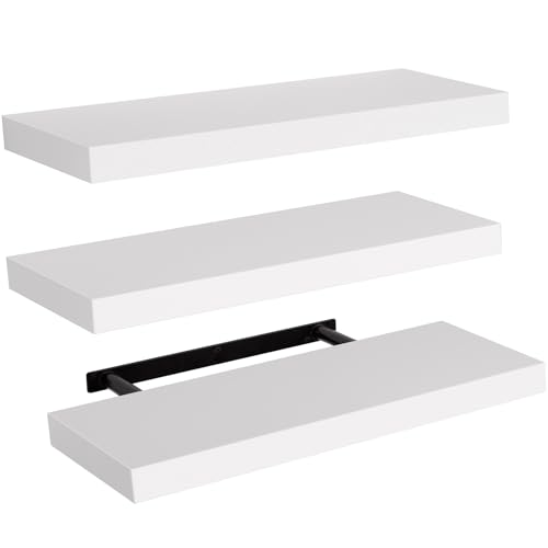 - STOREMIC Floating Shelves | 38cm |  3 White Shelves | Screw Mounted | Easy Installation -