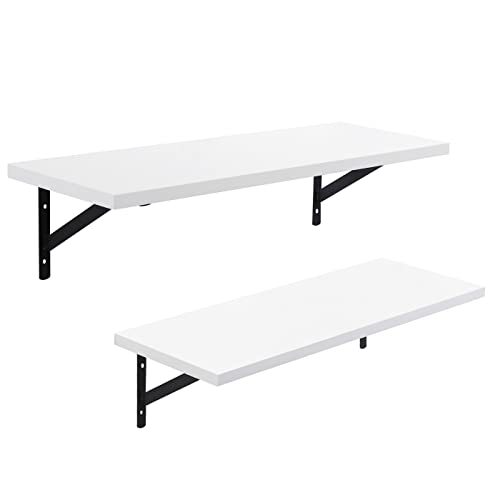 - SONGMICS Floating Shelves | Set of 2 Wall Shelves | 60 x 21 x 14 cm | Wooden Shelves with High Gloss Finish | White LWS02WB -