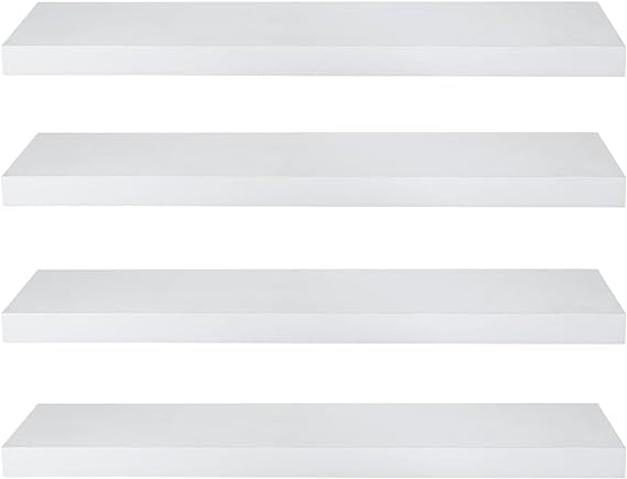 - eSituro Floating Shelves | Set of 4 Large White Wall Shelves -