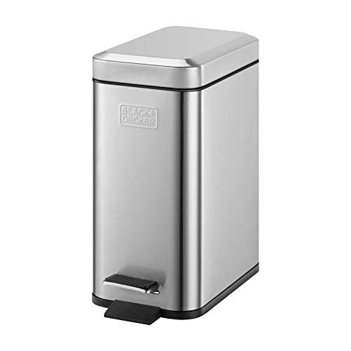 BLACK+DECKER BXBNOOO5E 5L Metallic Grey Pedal Bin with Soft Close Lid, Stainless Steel, 30cm x 14cm x 29cm (Packaging may vary)