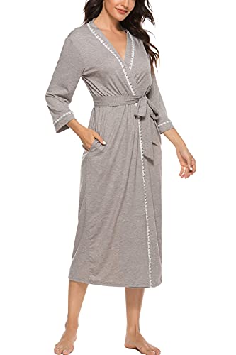 - Vlazom Womens Dressing Gown Soft Kimono Robe V-Neck Long Knit Bathrobe Nightwear Sleepwear for All Seasons -