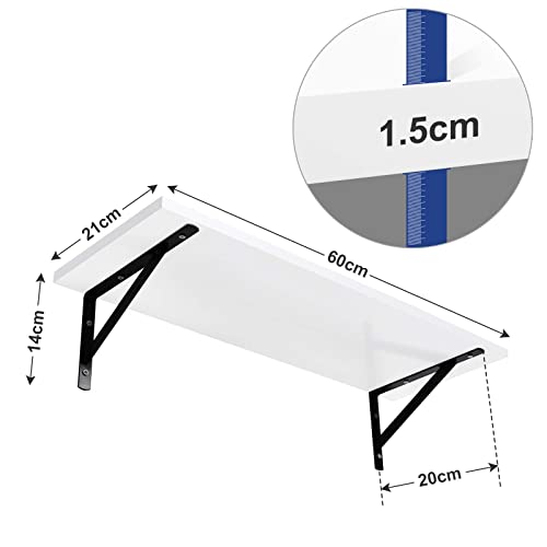 - SONGMICS Floating Shelves | Set of 2 Wall Shelves | 60 x 21 x 14 cm | Wooden Shelves with High Gloss Finish | White LWS02WB -
