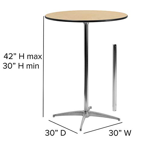 - Flash Furniture Round Wood Cocktail Table | 30'' and 42'' Columns | Birchwood Chrome Steel | Schwarz -