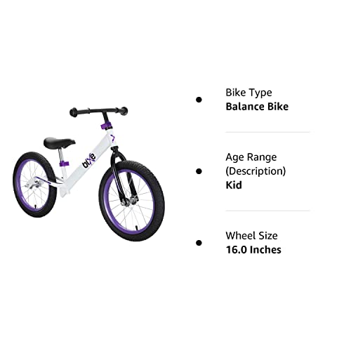 Bixe Aluminum Balance Bike for 5-9 Year Old Toddlers - 16 inch or 40.6 cm Wheels - No Pedal Kids' Training Bikes - Lightweight Bicycle for 5+ Boy or Girl - Purple