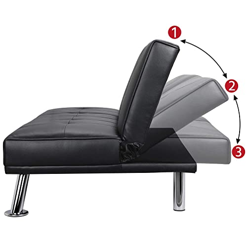 - Yaheetech Click Clack Sofa Bed Faux Leather 3 Seater Sofa Couch For Living Room/Spare Room.
