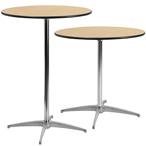 - Flash Furniture Round Wood Cocktail Table | 30'' and 42'' Columns | Birchwood Chrome Steel | Schwarz -