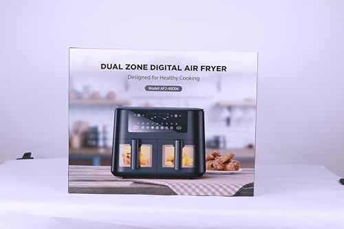 9L Dual Air Fryer with Visual Window, XL Capacity, 2 Drawers, 9-In-1 Cooking Presets, Touch Screen, Smart Finish, Timer Function, Dishwasher-Safe, Healthy Oil Free & Low Fat Cooking