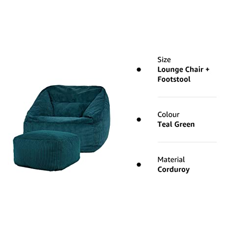 - icon Morgan Cord Bean Bag Chair and Footstool | Teal Green |Giant Bean Bag Armchair -