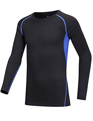 BUYKUD Kids' Girls Boys Long Sleeve Athletic Base Layer Compression Underwear Shirt & Tights Set Unisex, Blue, Label Size: 30