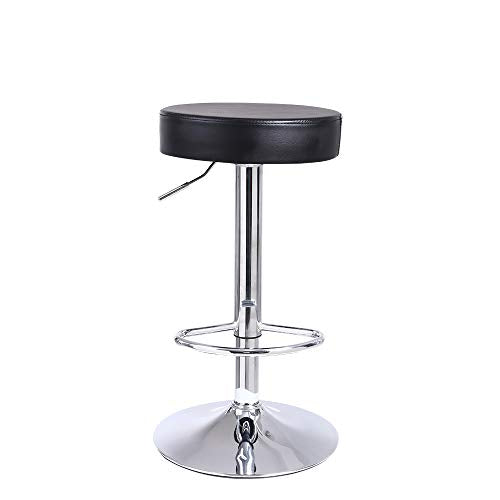 - KKTONER Round Bar Stool | PU Leather with Footrest | Height Adjustable | Swivel Pub Chair -