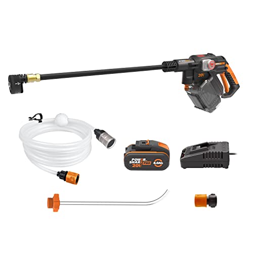 - Worx Nitro HydroShot WG633E 20V High-Flow Cordless Portable Pressure Cleaner Power Washer with Brushless Motor Up to 56 Bar Pressure, IPX7 Waterproof Battery, Charger, Multi-Spray Nozzle & Accessories