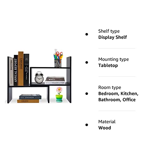 - Hossejoy Wood Adjustable Bookshelf Bookcase | Expandable Desktop Storage Organizer -