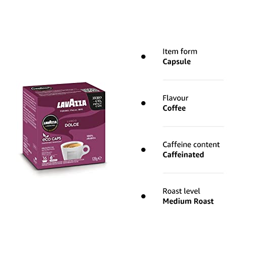 - Lavazza | A Modo Mio Lungo Dolce | 96 Coffee Capsules | Aromatic Notes of Dried Fruit | 6 Packs of 16 Compostable Coffee Pods -