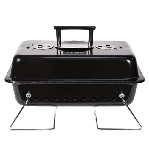 - George Foreman | On-The-Go Portable Charcoal BBQ | Sturdy Foldable Legs -