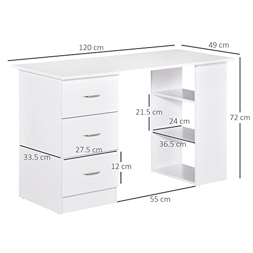 - HOMCOM Computer Desk | Writing Table | PC Workstation with 3 Storage Shelves and Drawers -