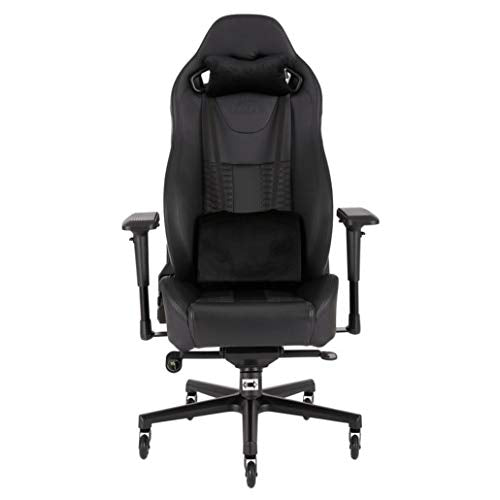Corsair T2 Road Warrior - Faux Leather Gaming Chair, Easy Assembly, Ergonomic Swivel, Adjustable Height & 4D Armrests, Lumbar Support, Comfortable Wide Seat with High Recliner - Black