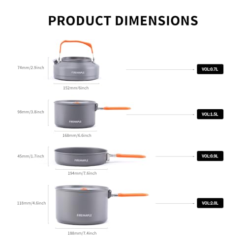 - Fire-Maple Feast 4 Camping Cookware Set | Outdoor Cooking kit with Pot Kettle Pan Bowls and Spatula -