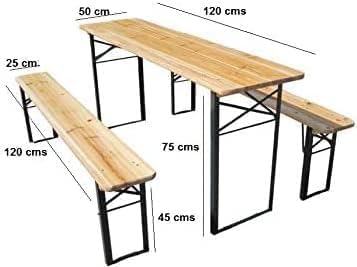 - FEFE Large 3 Piece Wooden Folding Picnic Beer Table -