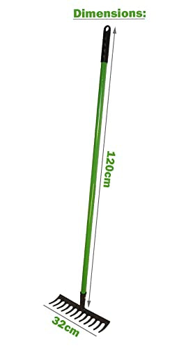 - Rightclick Garden Rake | Heavy Duty | 12 Teeth Carbon Steel Rake For Gardening |  Soft Grip | 32 x 120cm -