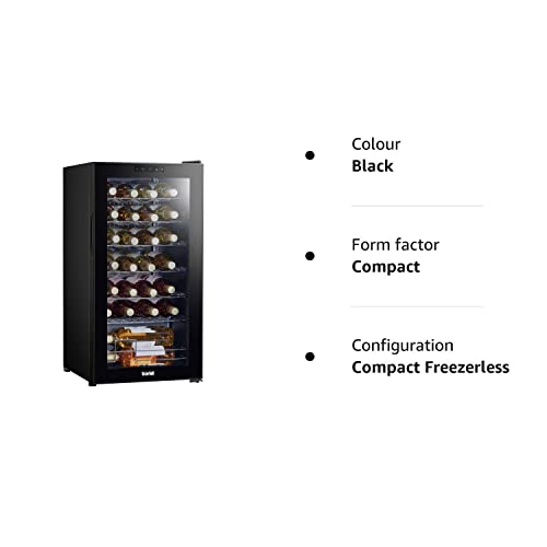 Baridi 28 Bottle Wine Cooler Fridge with Digital Touch Screen Controls & LED Light, Black - DH10