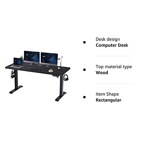 Devoko Electric Standing Desk 160x80cm with USB Charging Height Adjustable Desk with Desktop Sit Stand Up Desk Heavy Duty Steel 3 Memory Smart Pannel(Black)
