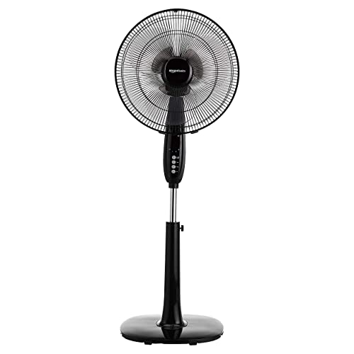 Amazon Basics Height & Tilt Angle Adjustable Oscillating Digital Dual 3-Blade 3-Speed Standing Pedestal Fan with Remote Control, Black