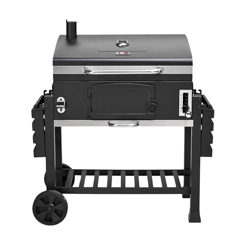 CosmoGrill Outdoor XXL Smoker Barbecue Charcoal Portable BBQ with Waterproof Cover, Adjustable Grill and Built-in Temperature Gauge, for Home Garden Party Cooking