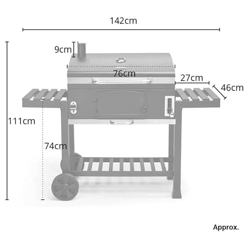 CosmoGrill Outdoor XXL Smoker Barbecue Charcoal Portable BBQ with Waterproof Cover, Adjustable Grill and Built-in Temperature Gauge, for Home Garden Party Cooking