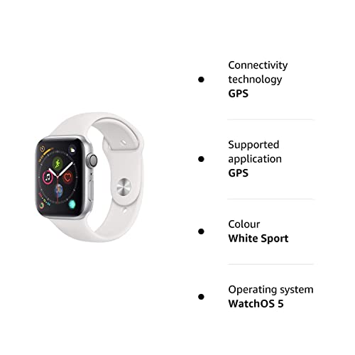 Apple Watch Series 4 (GPS,44mm) - Silver Aluminium Case with White Sport Band (Renewed)