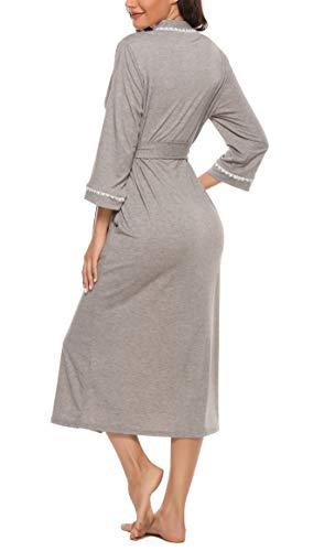 - Vlazom Womens Dressing Gown Soft Kimono Robe V-Neck Long Knit Bathrobe Nightwear Sleepwear for All Seasons -