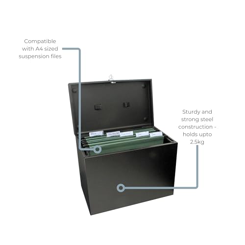 Cathedral Products A4 Steel File Box with Starter Pack of 5 Suspension Files - Black