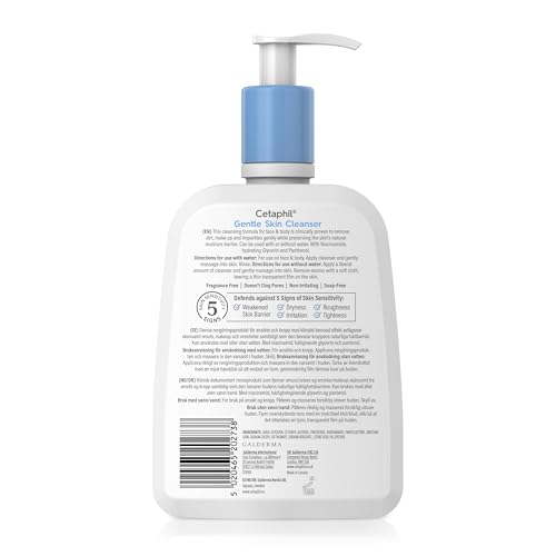 Cetaphil Gentle Skin Cleanser, 473ml, Face & Body Wash, For Normal To Dry Sensitive Skin, With Niacinamide & Glycerin, Soap Free