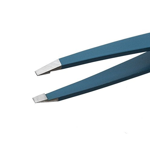 Cliganic Professional Eyebrow Tweezers Slant Tip (Blue) - Precision for Men & Women, Stainless Steel Best for Plucking Chin Facial Hair