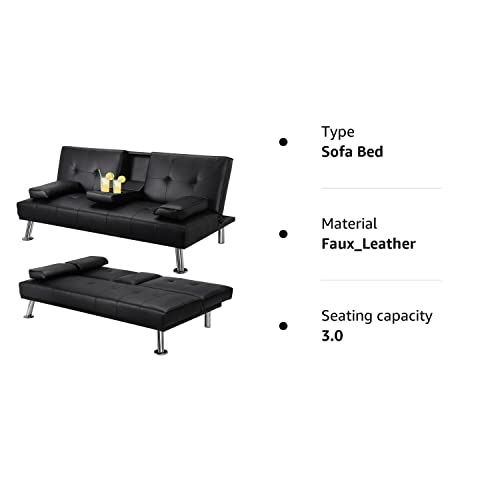 - Yaheetech Click Clack Sofa Bed Faux Leather 3 Seater Sofa Couch For Living Room/Spare Room.