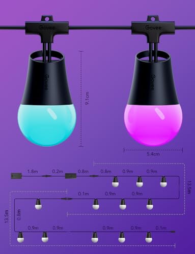 - Govee Smart Outdoor String Lights | 30M | RGBIC Outdoor Lights with Dimmable Warm White LED Bulbs -