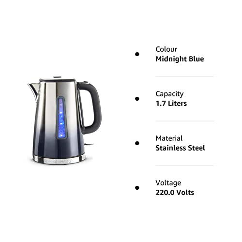 - Russell Hobbs Eclipse Stainless Steel & Midnight Blue | Ombre 1.7L Electric Cordless Kettle | (Quiet & Fast Boil) -
