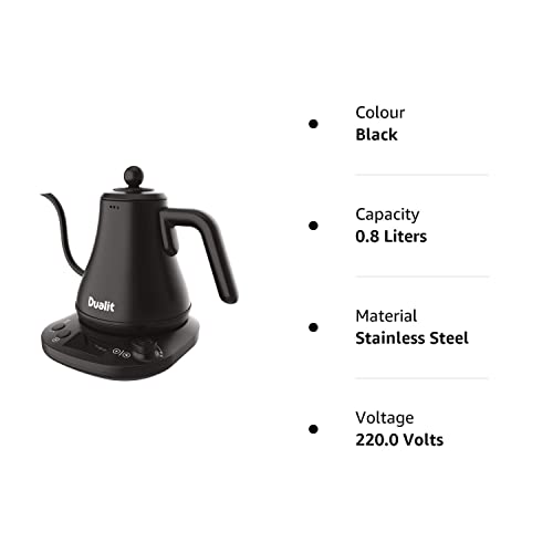 - Dualit Pour Over Fast Boil Electric Kettle | Matt Black | Gooseneck Precision Spout | Digital Display Screen | Highly Energy Efficient 800ml Capacity | 72960 -