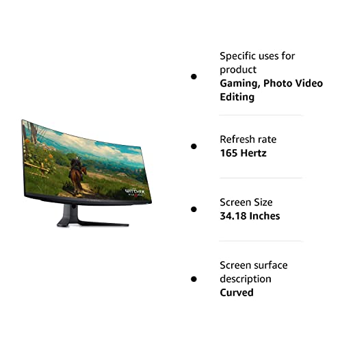 Alienware AW3423DWF 34 Inch WQHD (3440x1440) 21:9 1800R Curved Gaming Monitor, 165Hz, QD OLED, 0.1ms, AMD FreeSync Premium Pro, 99.3% DCI-P3, HDR400, 2x DisplayPort, 1x HDMI, 5x USB, 3 Year Warranty