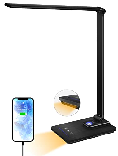 Desk Lamp, Eye-caring Table Lamp with USB Charging Port, Dimmable Bedside Lamp With Night Light , 5 Light Modes x 10 Brightness Levels, Touch Control, for Home, Office ,Bedroom, Reading, Work, Study