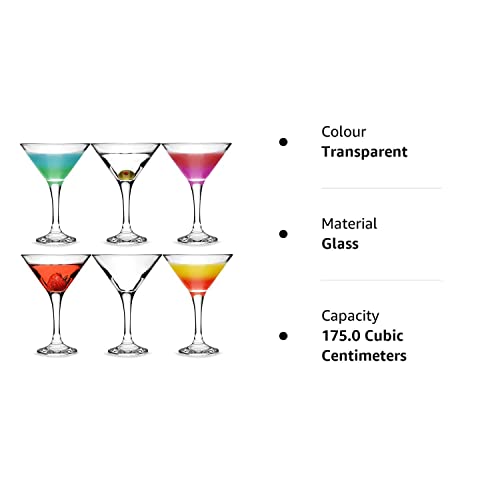 bar@drinkstuff Essence Martini Cocktail Glasses 175ml - Set of 6 - Gift Boxed Classic V Shaped Martini Glasses for Serving Cocktails
