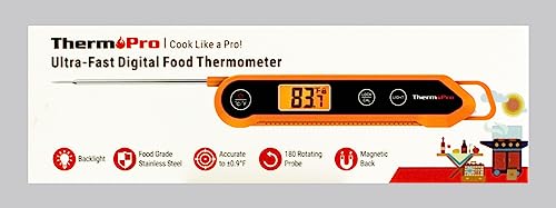 - ThermoPro TP03H Meat Thermometers | Foldable Food Temperature Probe | IPX6 Waterproof Food Thermometer -