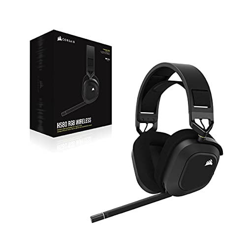 CORSAIR HS80 RGB Over Ear WIRELESS Multiplatform Gaming Headset – Dolby Atmos – Omni-Directional Microphone – iCUE Compatible – PC, Mac, PS5, PS4 – Carbon