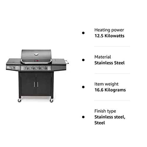 CosmoGrill Pro Deluxe 5 Gas Burner 4+1 Barbecue Grill, Stainless-Steel Warming Rack, Side-Burner, Built-in Temperature Gauge for Home Garden Party Outdoor Cooking (93411)