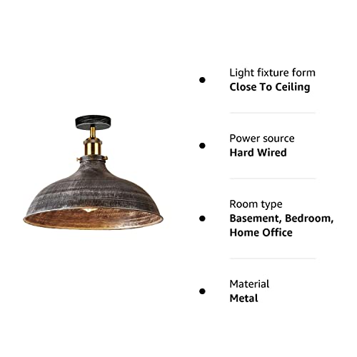 - Vintage Retro Industrial Semi Flush Mount Ceiling Light LED Lamp Fixture, Kitchen Light Ceiling, Metal Large Rustic Light Shade Pendant Lampshade Fitting for Bedroom, Farmhouse (Brushed Silver) -