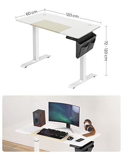 - SONGMICS Electric Standing Desk | Height Adjustable Desk | 60 x 120 x (72-120) cm | White and Beige LSD015W11 -