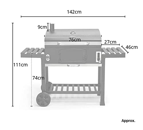 CosmoGrill Outdoor XXL Smoker Barbecue Charcoal Portable BBQ with Lid Cover, Adjustable Grill and Built-in Temperature Gauge, for Home Garden Party Cooking