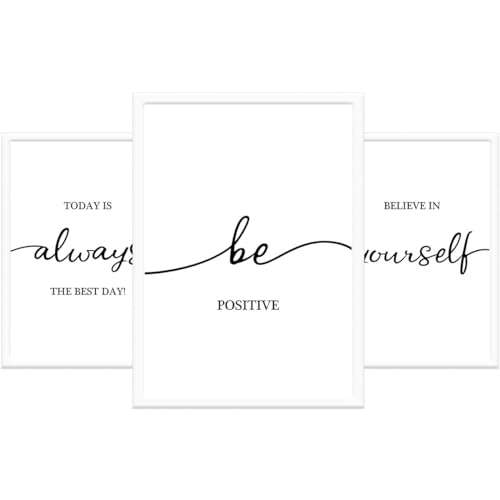 3 Motivational Posters for Walls in Home, Office or Classroom - Inspirational Positive Quotes to Believe in Yourself for Motivation Health Mood Positivity - Unframed A4 Black and White