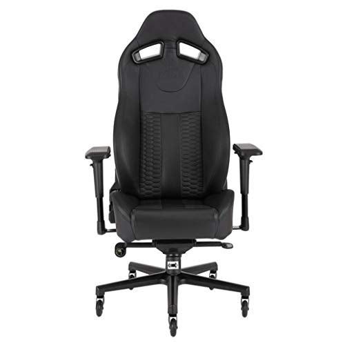 Corsair T2 Road Warrior - Faux Leather Gaming Chair, Easy Assembly, Ergonomic Swivel, Adjustable Height & 4D Armrests, Lumbar Support, Comfortable Wide Seat with High Recliner - Black